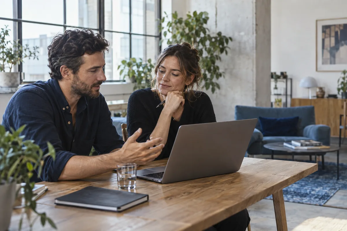 Two colleagues reviewing a customer enquiry together